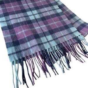 Fringed Plaid Scarf in Purple and Blue